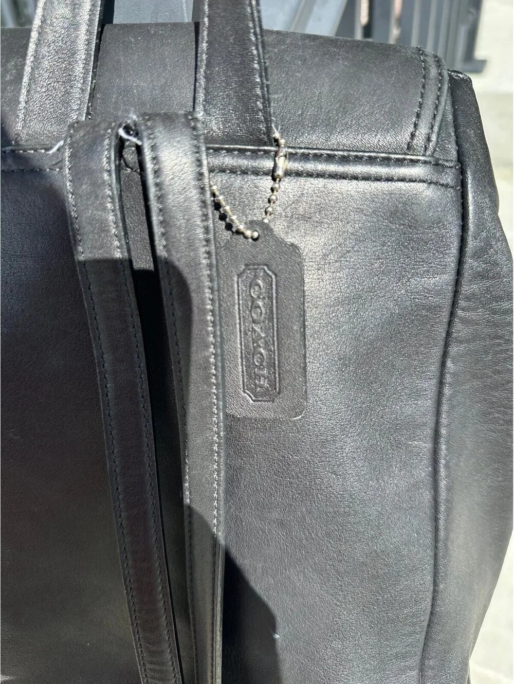 Vintage Coach Black Leather Backpack Drawstring Flap No. H8B-9827